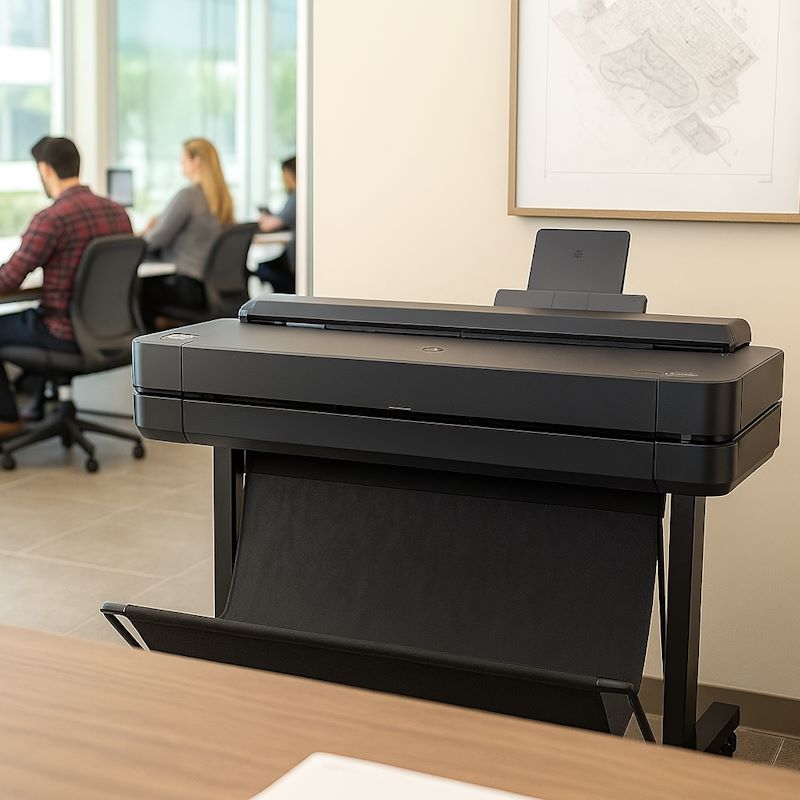 Plotter HP DesignJet T650 imprimindo um projeto A1 em segundos